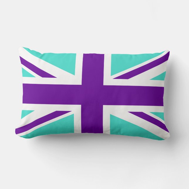 Turquoise and Purple Union Jack Lumbar Cushion (Front)