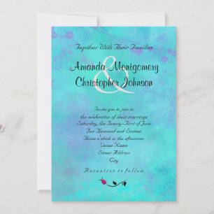 Turquoise and Purple Watercolor Abstract Wedding Invitation