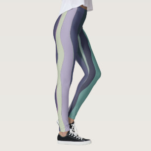 Turquoise and Purple Wavy Stripes Leggings