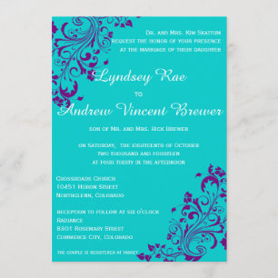 Turquoise and Purple Wedding Invitation