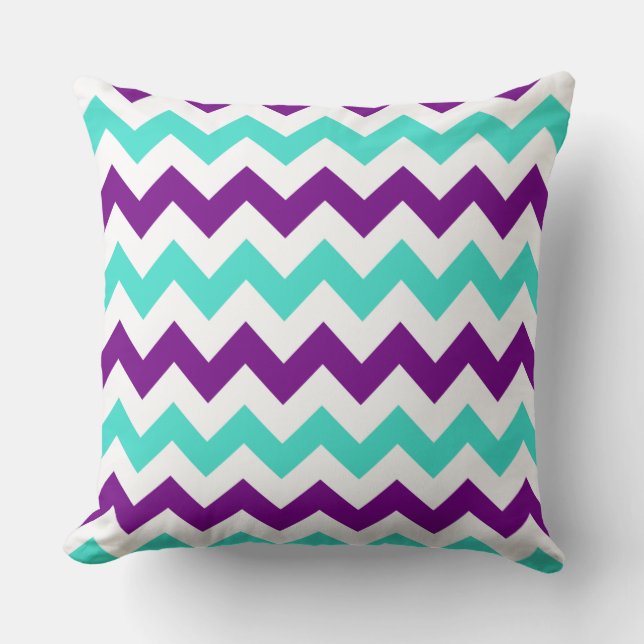 Turquoise and Purple Zigzag Cushion (Front)