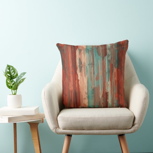 Turquoise and Red abstract Cushion (Chair)