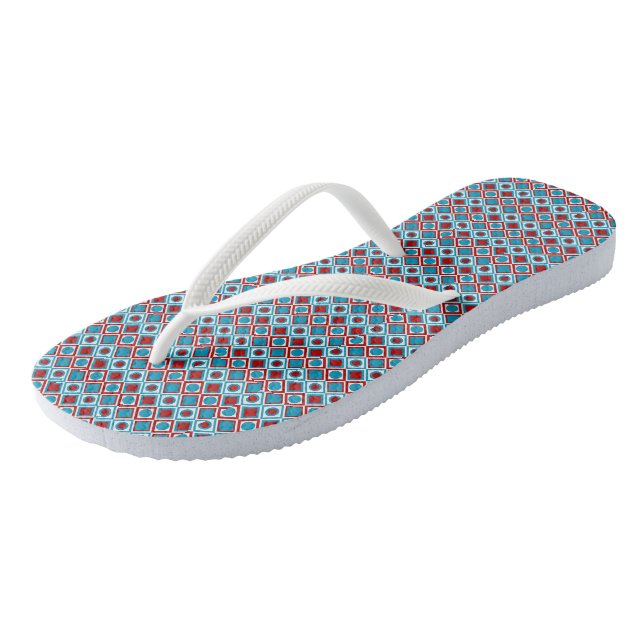 Turquoise and Red Diamond Pattern Thongs (Angled)