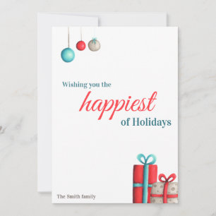 Turquoise and Red Holiday Presents Christmas Card