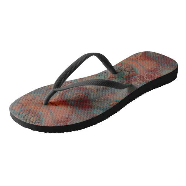 Turquoise and Red Marble Swirl Abstract Thongs (Angled)