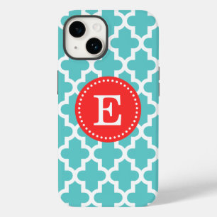 Turquoise and Red Modern Moroccan Monogram iPhone Case