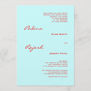 Turquoise and Red Paisley Indian Wedding Invitation