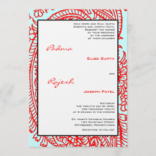 Turquoise and Red Paisley Indian Wedding Invitation