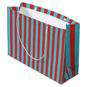 Turquoise and Red Stripes Pattern Stipped Large Gift Bag