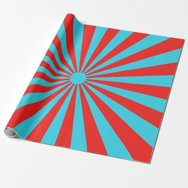 Turquoise and Red Stripes Pattern Stripped Lines Wrapping Paper (Unrolled)