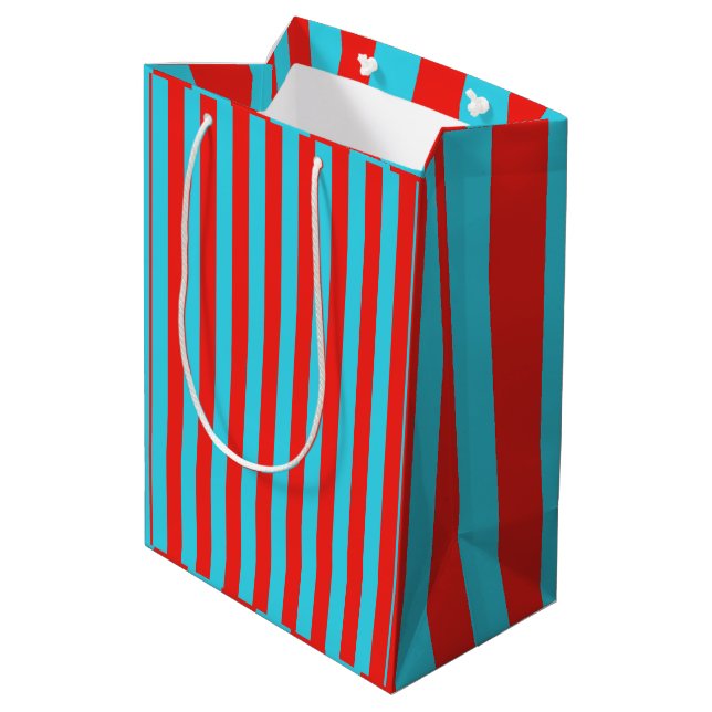 Turquoise and Red Stripes Pattern Stripped Medium Gift Bag (Back Angled)
