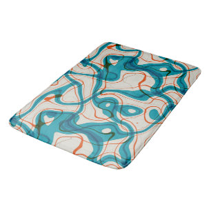Turquoise and Red Swirls Bath Mat