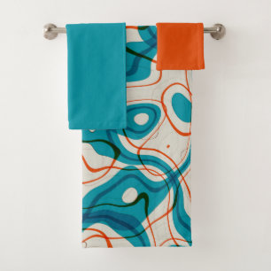 Turquoise and Red Swirls Bath Towel Set