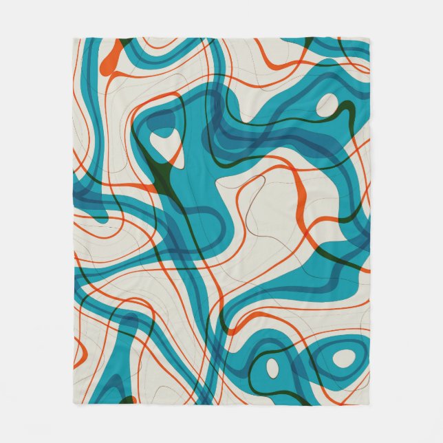 Turquoise and Red Swirls Fleece Blanket (Front)