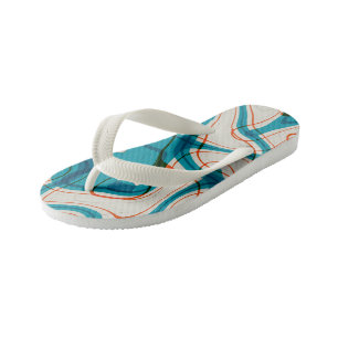 Turquoise and Red Swirls Kid's Thongs
