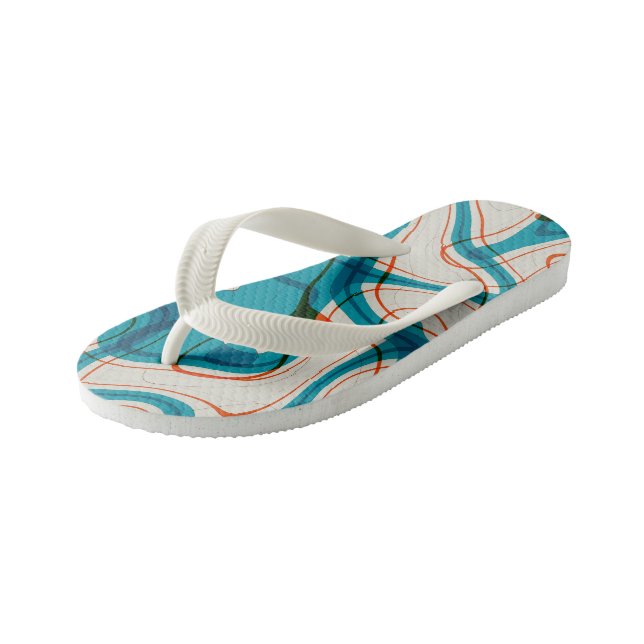 Turquoise and Red Swirls Kid's Thongs (Angled)