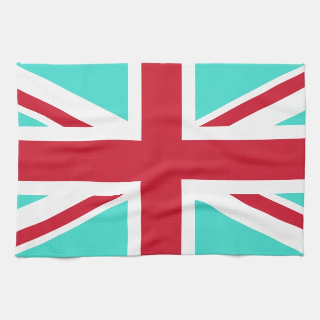 Turquoise and Red Union Jack Tea Towel (Horizontal)