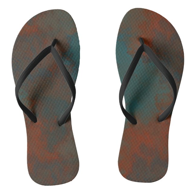 Turquoise and Rust Abstract Thongs (Footbed)