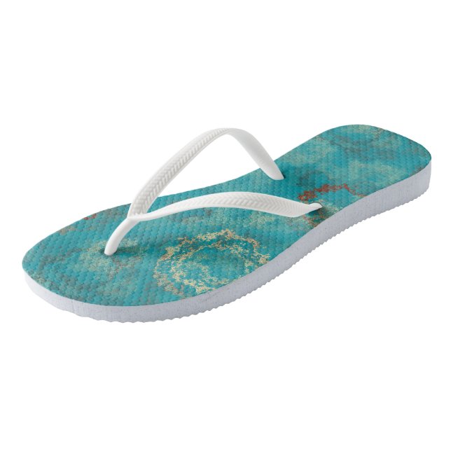 Turquoise and rust abstract thongs (Angled)