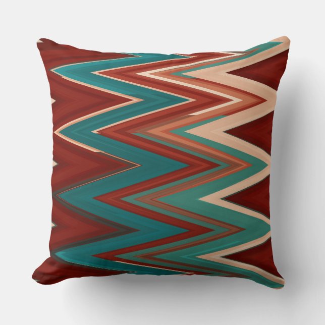 Turquoise and Rust chevron Pattern  Cushion (Front)