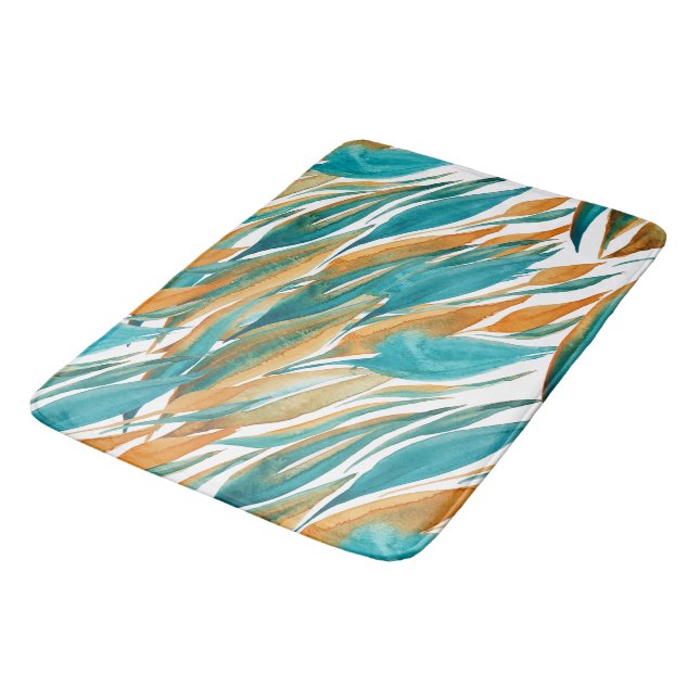 Turquoise And Rust Fall Art Bath Mat (Angled)