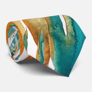 Turquoise And Rust Fall Watercolor Hand-painted Tie