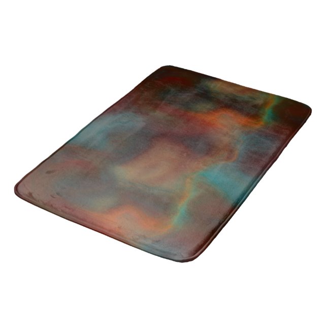 Turquoise and Rust Marble abstract Bath Mat (Angled)