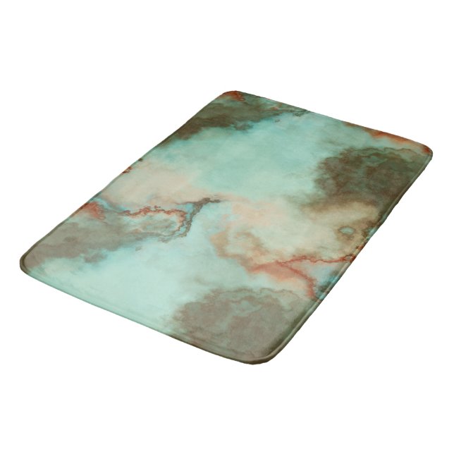 Turquoise and Rust Marble Abstract Bath Mat (Angled)
