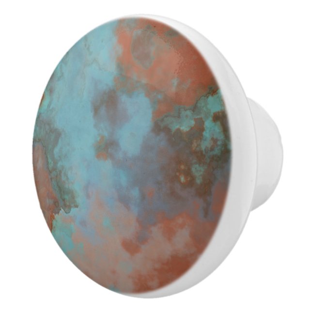Turquoise and Rust Marble Abstract Ceramic Knob (Right)