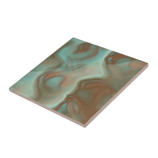 Turquoise and Rust Marble Abstract Ceramic Tile (Side)