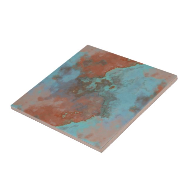Turquoise and Rust Marble Abstract Ceramic Tile (Side)