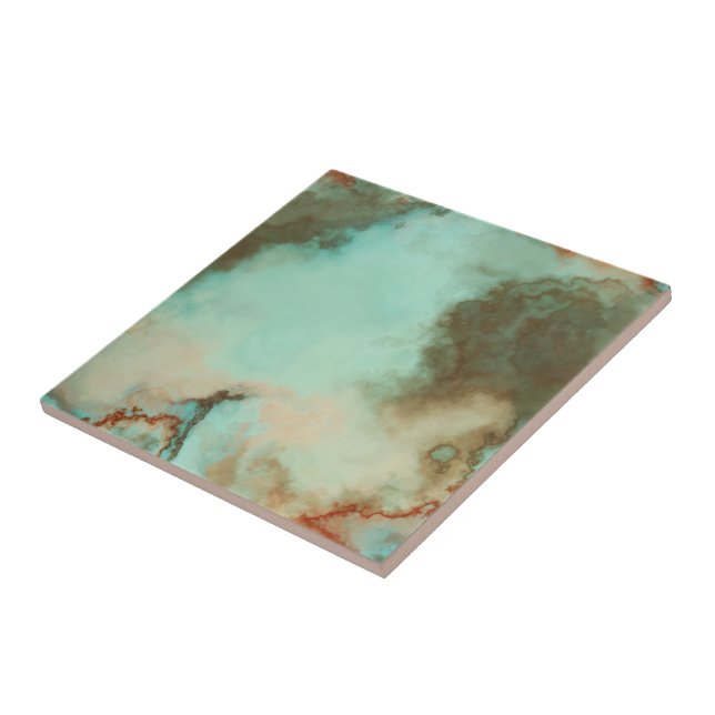 Turquoise and Rust Marble Abstract Ceramic Tile (Side)