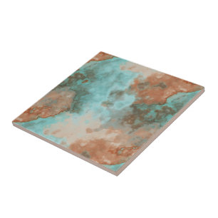 Turquoise and Rust Marble Abstract Ceramic Tile