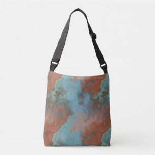Turquoise and Rust Marble Abstract Crossbody Bag