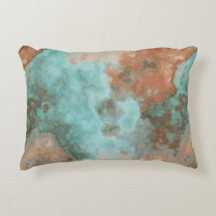 Turquoise and Rust Marble Abstract Decorative Cushion