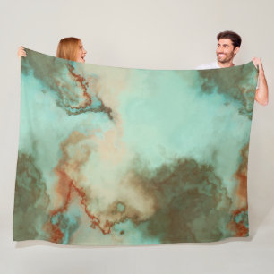 Turquoise and Rust Marble Abstract Fleece Blanket