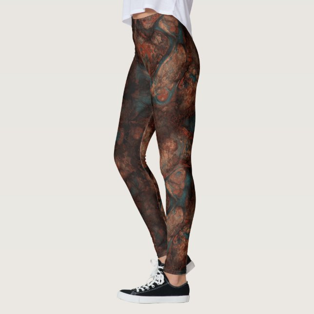 Turquoise and Rust Marble Abstract Leggings (Left)