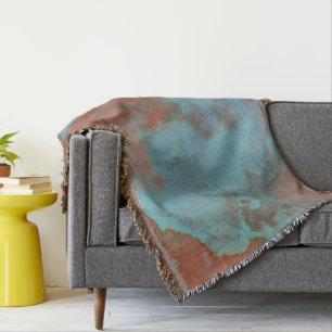 Turquoise and Rust Marble Abstract Rug Throw Blanket