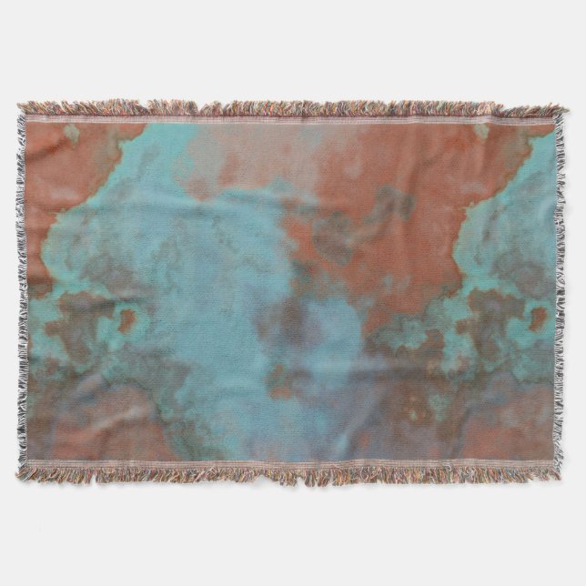 Turquoise and Rust Marble Abstract Rug Throw Blanket (Front)