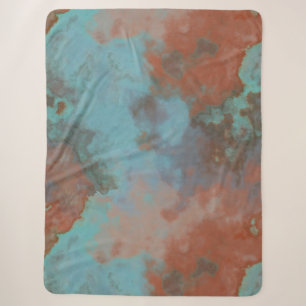 Turquoise and Rust Marble Abstract Sherpa Blanket