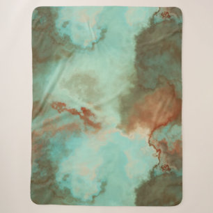 Turquoise and Rust Marble Abstract Sherpa Blanket