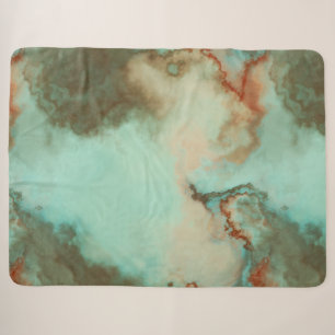 Turquoise and Rust Marble Abstract Sherpa Blanket