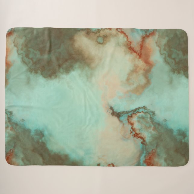Turquoise and Rust Marble Abstract Sherpa Blanket (Front (Horizontal))