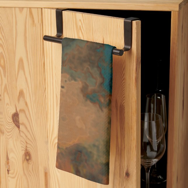 Turquoise and Rust Marble abstract Tea Towel (Thirds Fold)