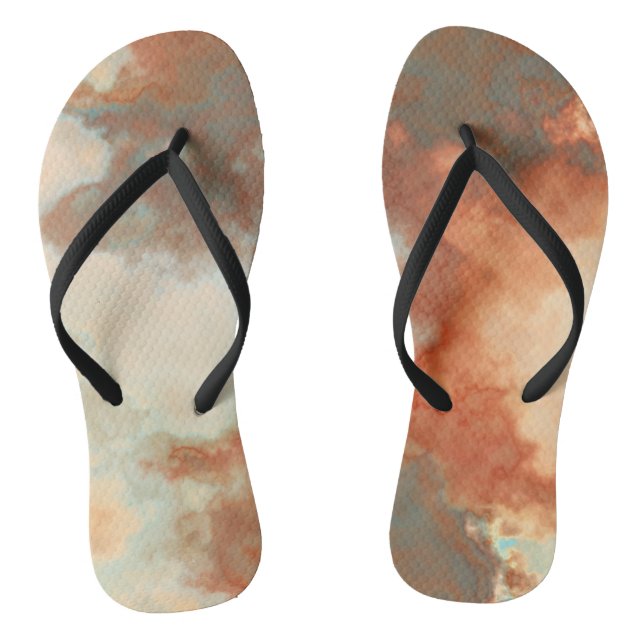 Turquoise and Rust Marble Abstract Thongs (Footbed)