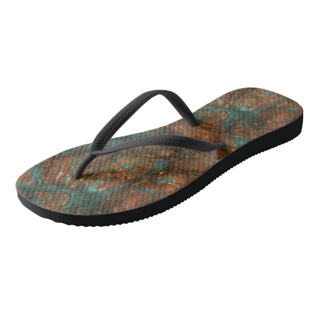 Turquoise and Rust Marble Abstract Thongs (Angled)