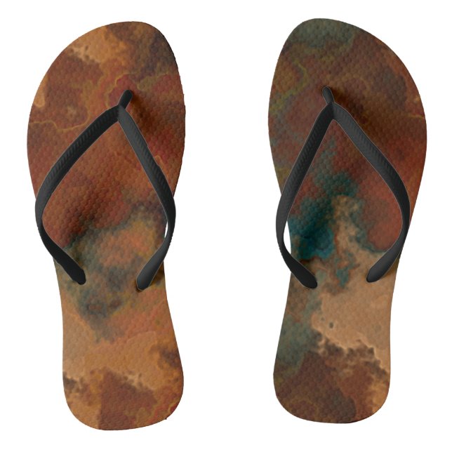 Turquoise and Rust Marble Abstract Thongs (Footbed)