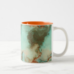 Turquoise and Rust Marble Abstract Two-Tone Coffee Mug