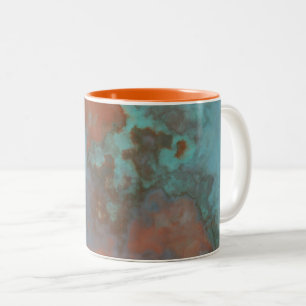 Turquoise and Rust Marble Abstract Two-Tone Coffee Mug