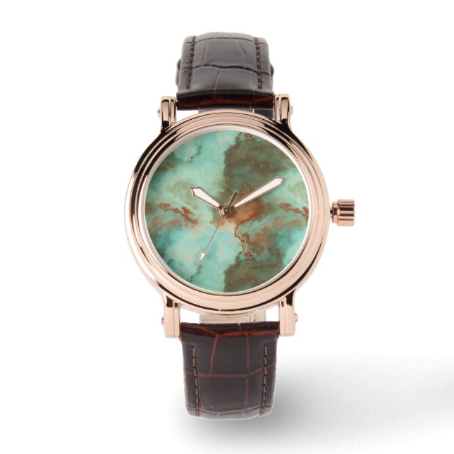 Turquoise and Rust Marble Abstract Watch (Front)